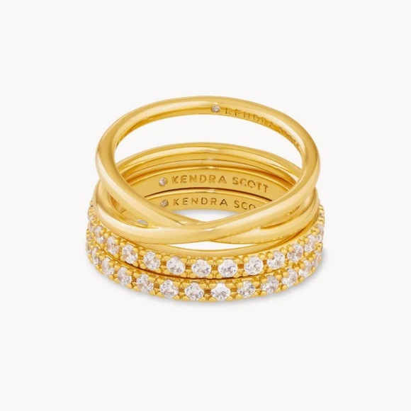 Kendra Scott Livy Gold Rings Set of 3 in White Crystal Size 7 - Picture 1 of 12